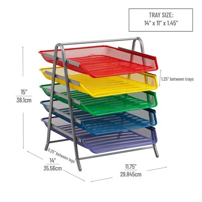 Mind Reader 5-Compartment Metal Desk Tray, Multicolor (5TPAPER-ASST)