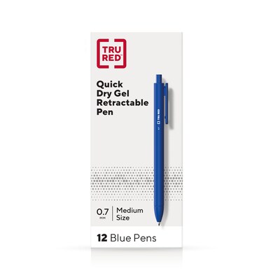 TRU RED™ Retractable Quick Dry Gel Pens, Medium Point, 0.7mm, Blue, Dozen (TR54499)