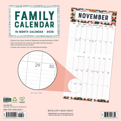 2026 Willow Creek Family Calendar 12 x 12 Monthly Wall Calendar (55427)