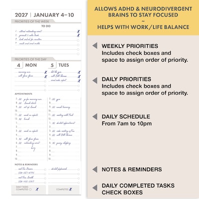 2027 Excello Brands Essential Pro 8.5" x 11" Weekly & Monthly Planner, Teal Floral (ESPRO-CY27-8511-17)