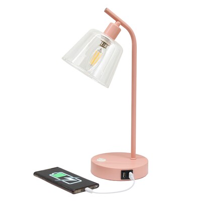 Simple Designs Sleek Essentials LED Desk Lamp, 15.75", with USB Ports, Blush Pink (LD1074-BPK)
