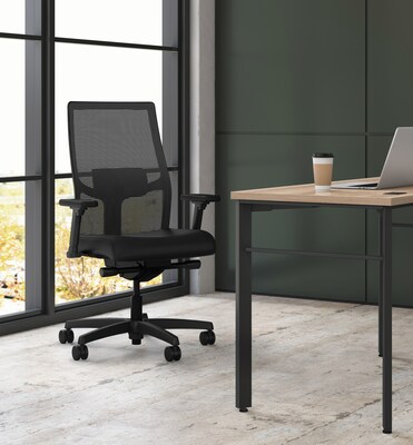 HON Ignition 2.0 Mesh/Vinyl Mid-Back Task Chair, Adjustable Arms, Black (HONI2M2AMLU10TK)