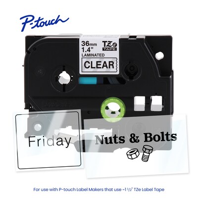 Brother P-touch Laminated Label Tape, 1-1/2" x 26.2', Black on Clear (TZe161)