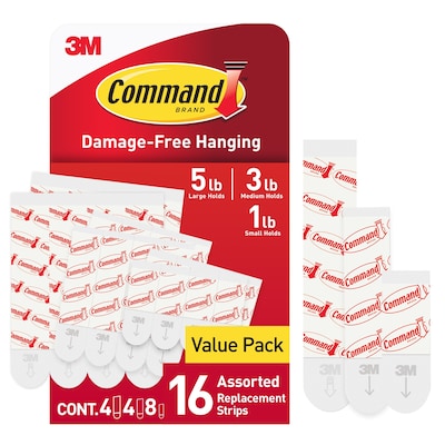 Command Damage Free Assorted Refill Strip, White, 16/Pack (17200)