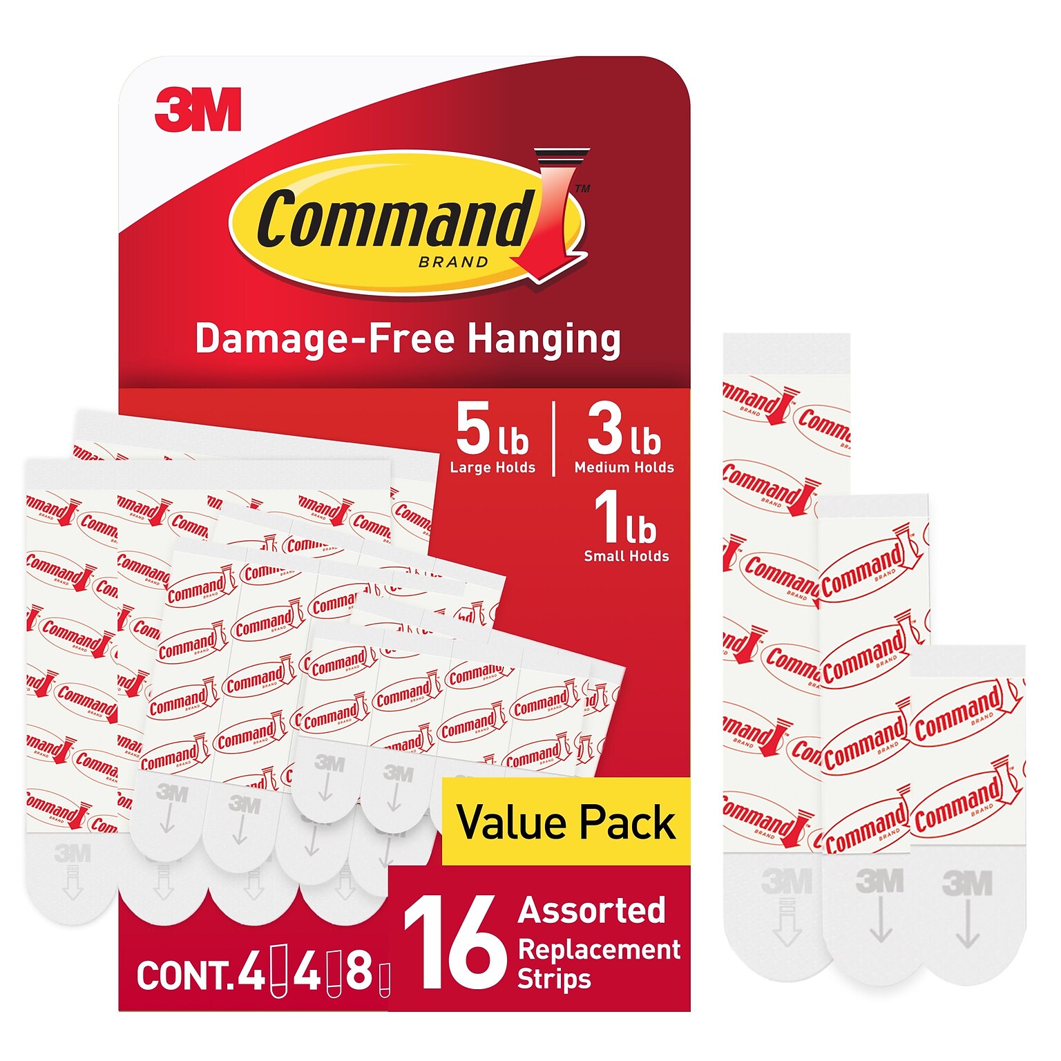 Command Damage Free Assorted Refill Strip, White, 16/Pack (17200)