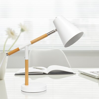 Simple Designs White Matte and Wooden Pivot Desk Lamp (LD1059-WHT)