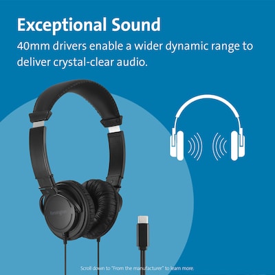 Kensington Classic USB-C Headphones, Black, 10/Pack (K97458WW)