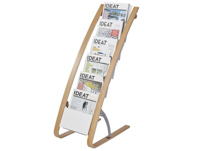 Alba Literature Holder, 8.3" x 11.7", White/Wood, Steel/ABS (DDEXPO6W BC)
