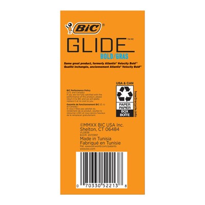 BIC Glide Bold Retractable Ballpoint Pen, Bold Point, Blue Ink, 36/Pack (VLGB361BLU)