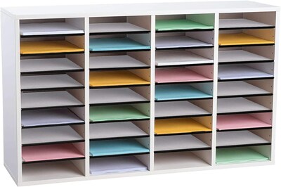 Adiroffice Wood White Adjustable 36 Compartment Literature Organizer (500-36-WHI)