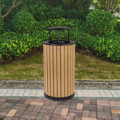Alpine Industries Steel Outdoor Trash Can with Rain Bonnet Lid, 32 Gallon, Cedar (ALP4400-01-CD-RB)
