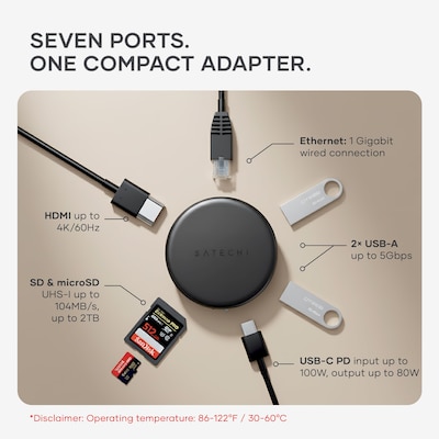 Satechi OntheGo 7-in-1 Multiport Universal Docking Station for Laptops, Space Black (ST-POTG7C)
