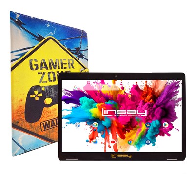 Linsay Octa Core 10.1" Tablet, 4GB RAM, 128GB Storage, Android 13, Bundled with Gamer Shape Case and Stylus Pen