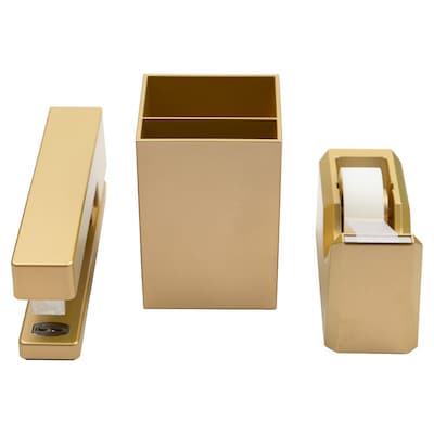 JAM Paper Desk Trio Desktop Stapler, 20-Sheet Capacity, Staples Included, Gold, 3/Pack (337841GO)