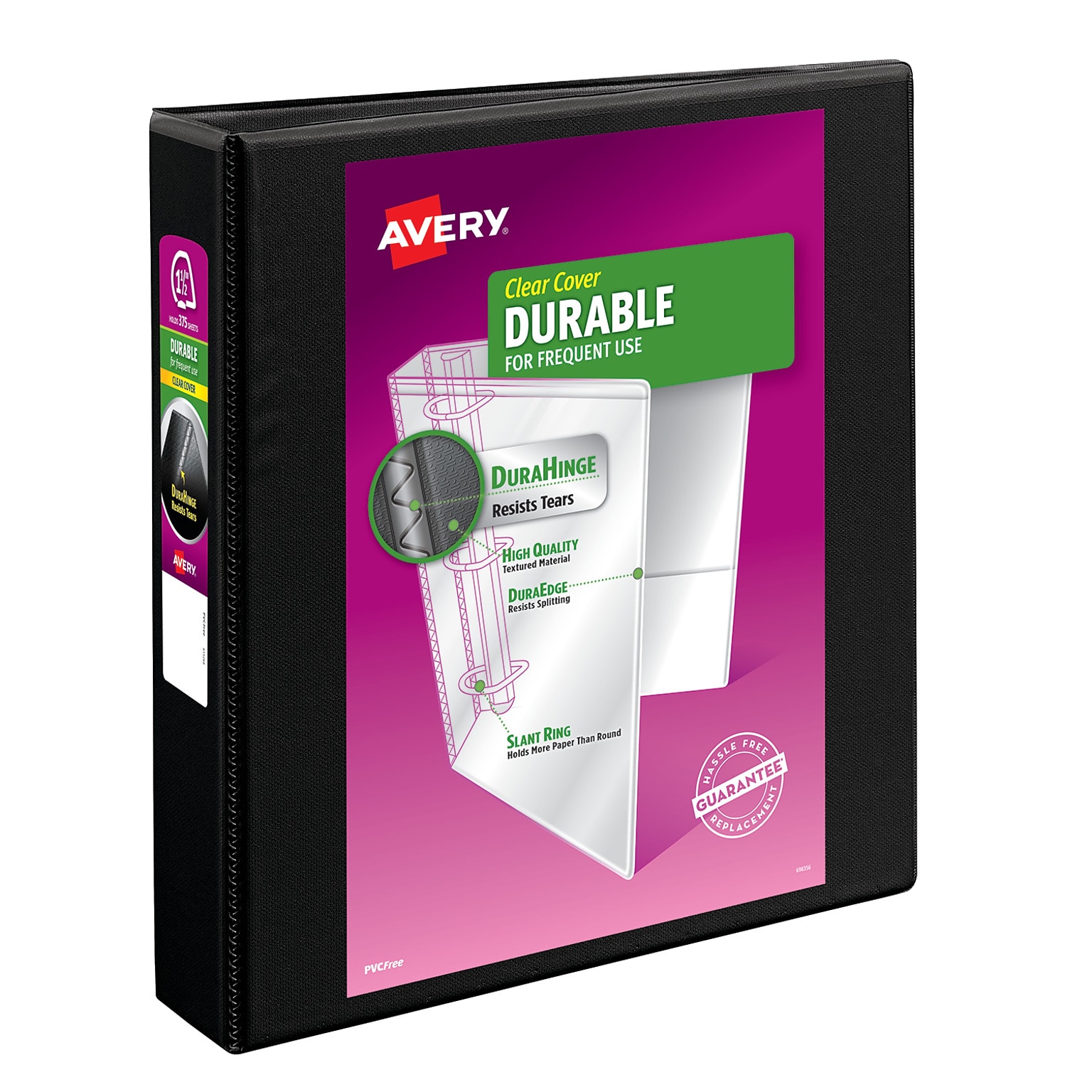 Avery Durable 1 1/2 3-Ring View Binders, EZD Ring, Black (09400)
