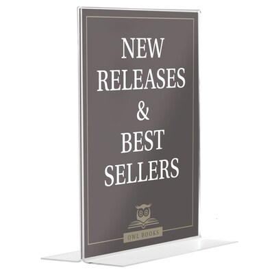 Excello Global Products Anti-Glare T Shape Sign Holder, 8.5" x 11", Vertical, Table Top/Countertop, Clear Acrylic