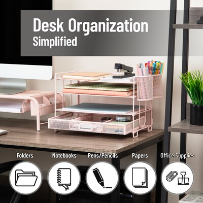 Mind Reader Metal Desk Organizer, Pink (MESH4C-PNK)