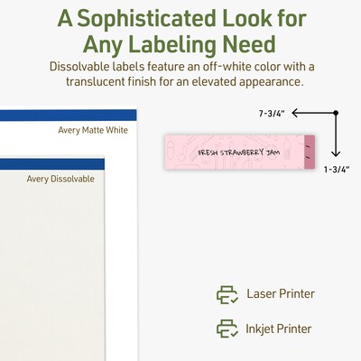 Avery Dissolvable Rectangle Multipurpose Labels, 1.75" x 7.75", Off-white, 50/Pack (94232)