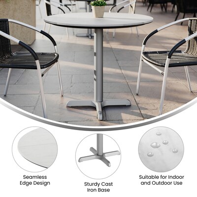 Flash Furniture Acadia 31.25" Round Wooden Dining Table with X-Base, White Faux Marble/Silver Base (STRD31WMAT2222S)