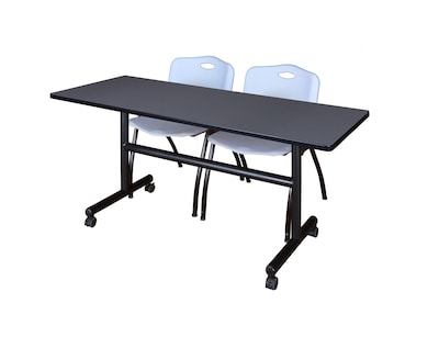 Regency Kobe 60 Flip Top Mobile Training Table- Grey & 2 M Stack Chairs- Grey