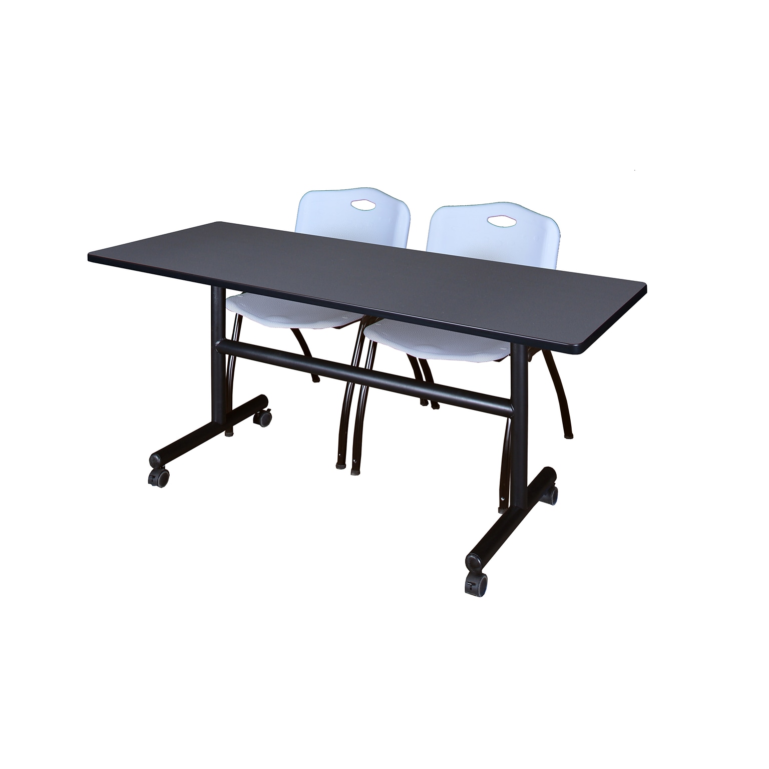 Regency Kobe 60 Flip Top Mobile Grey Training Table & 2 M Stack Chairs, Grey (MKFT6024GY47GY)