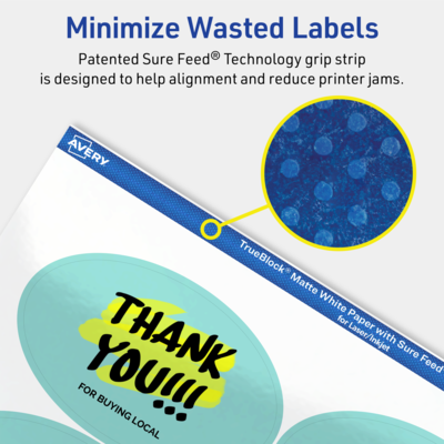 Avery TrueBlock Laser/Inkjet Oval Multipurpose Labels, 2" x 3-1/3", White, 800/Box (94056)
