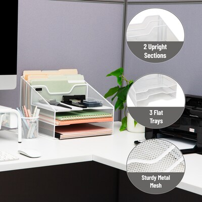 Mind Reader 5-Compartment Metal Mesh File Organizer, White (MESHBOX5-WHT)