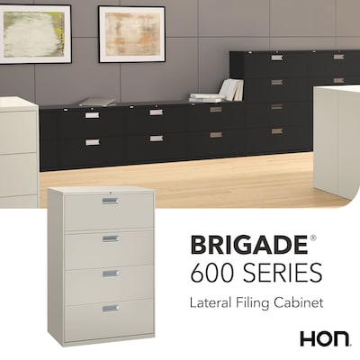 HON Brigade 600 Series 4-Drawer Lateral File Cabinet, Locking, Letter/Legal, Gray, 36"W (HON684LQ)
