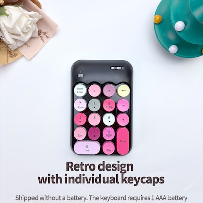 SaharaCase Retro Numeric Keypad Wireless Ergonomic Number Pad, Black/Pink (KB28)