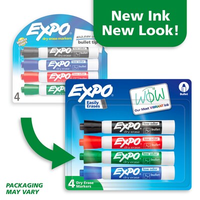 Expo Dry Erase Markers, Bullet Tip, Assorted Colors, 4/Pack (2081760)