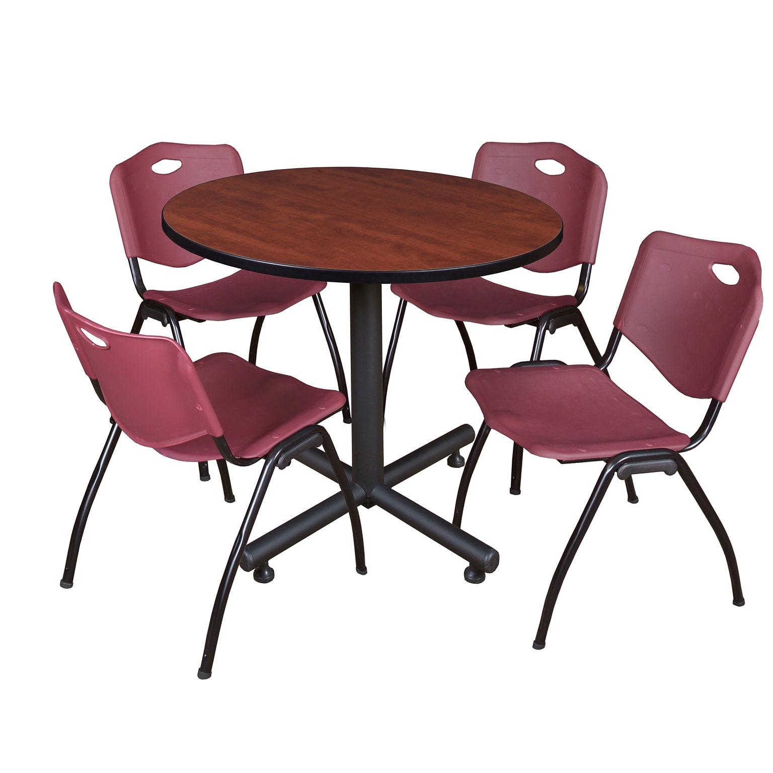 Regency 42 Round Laminate Table With 4 M Stacker Chairs, Burgundy (TKB42RNDCH47BY)