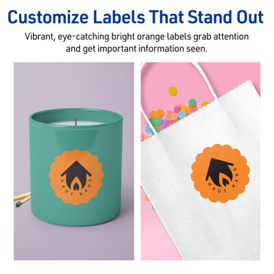 Avery Laser/Inkjet Multipurpose Decorative Edge Labels, 2.5" Dia., Bright Orange, 180/Pack (94516)