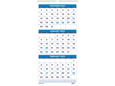 2025 House of Doolittle 12.25 x 26 Three-Month Wall Calendar, White/Blue (3640-25)