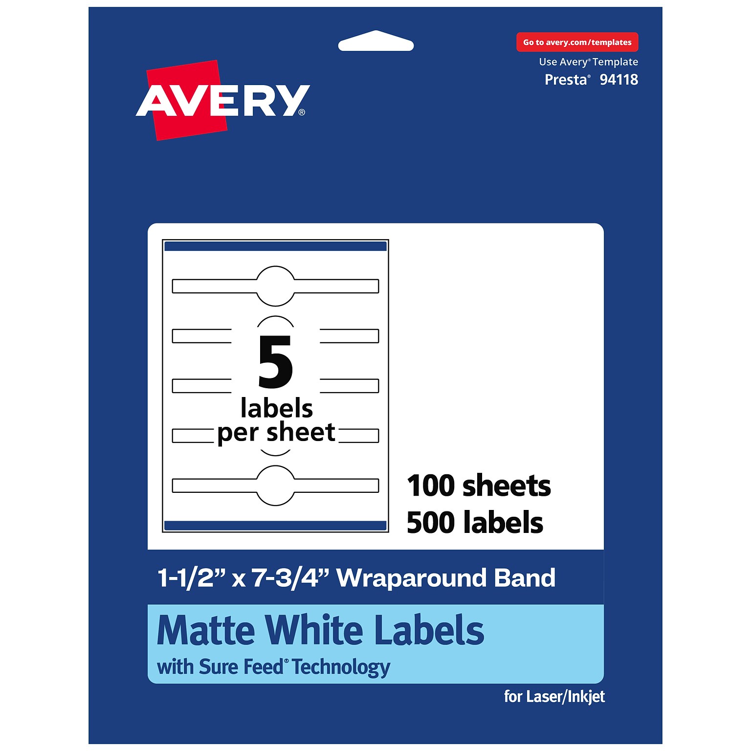 Avery Laser/Inkjet Multipurpose Labels, 7.75  x 1.5, Matte White, 500/Box (94118)