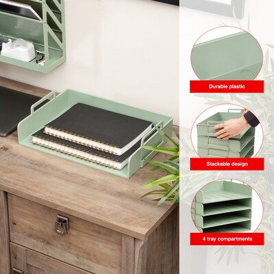 Staples Plastic Side Loading Stackable Letter Tray, Letter Size, Sage Green, 4/Pack (ST63889)