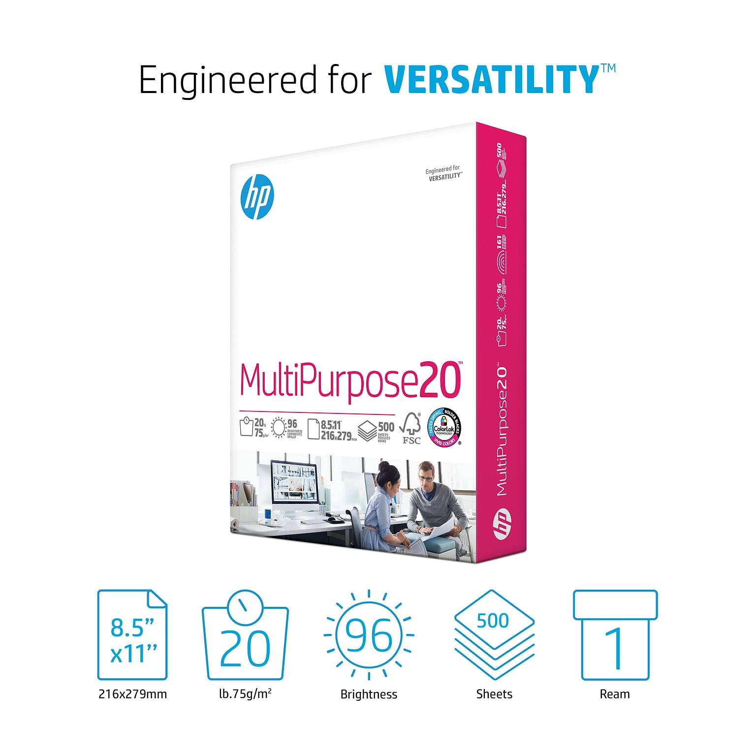 HP 8.5 x 11 Multipurpose Paper, 20 lbs., 96 Brightness, 500 Sheets/Ream (HPM1120)