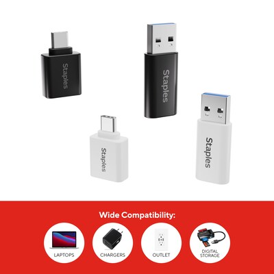 Staples TECH USB-A to USB-C & USB-C to USB-A Adapter, Male to Female, Assorted Colors, 4/Pack (ST63351)