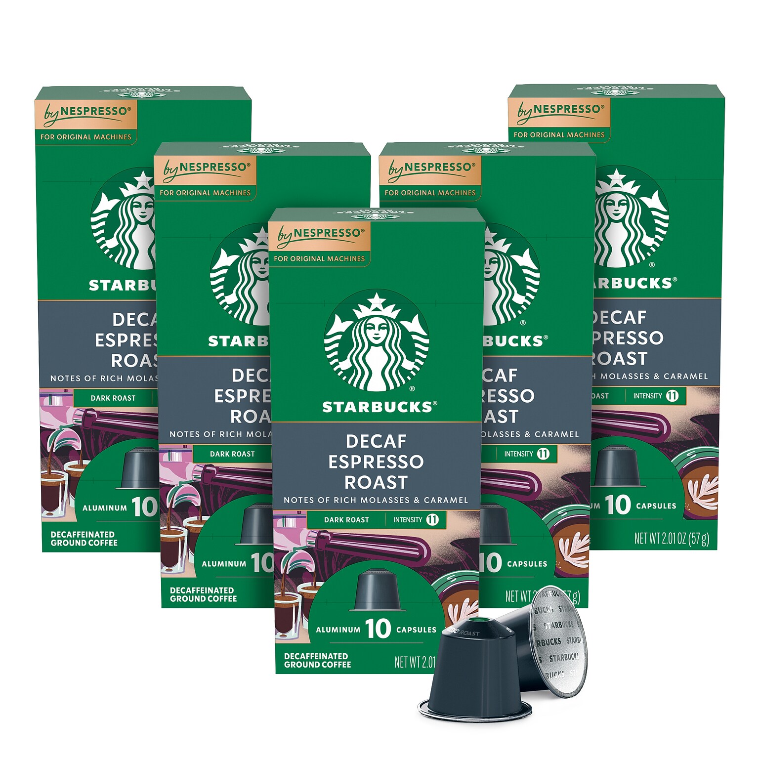 Starbucks Espresso Roast Decaf Coffee Nespresso Original Capsules, Espresso Roast, 50/Box (109050)
