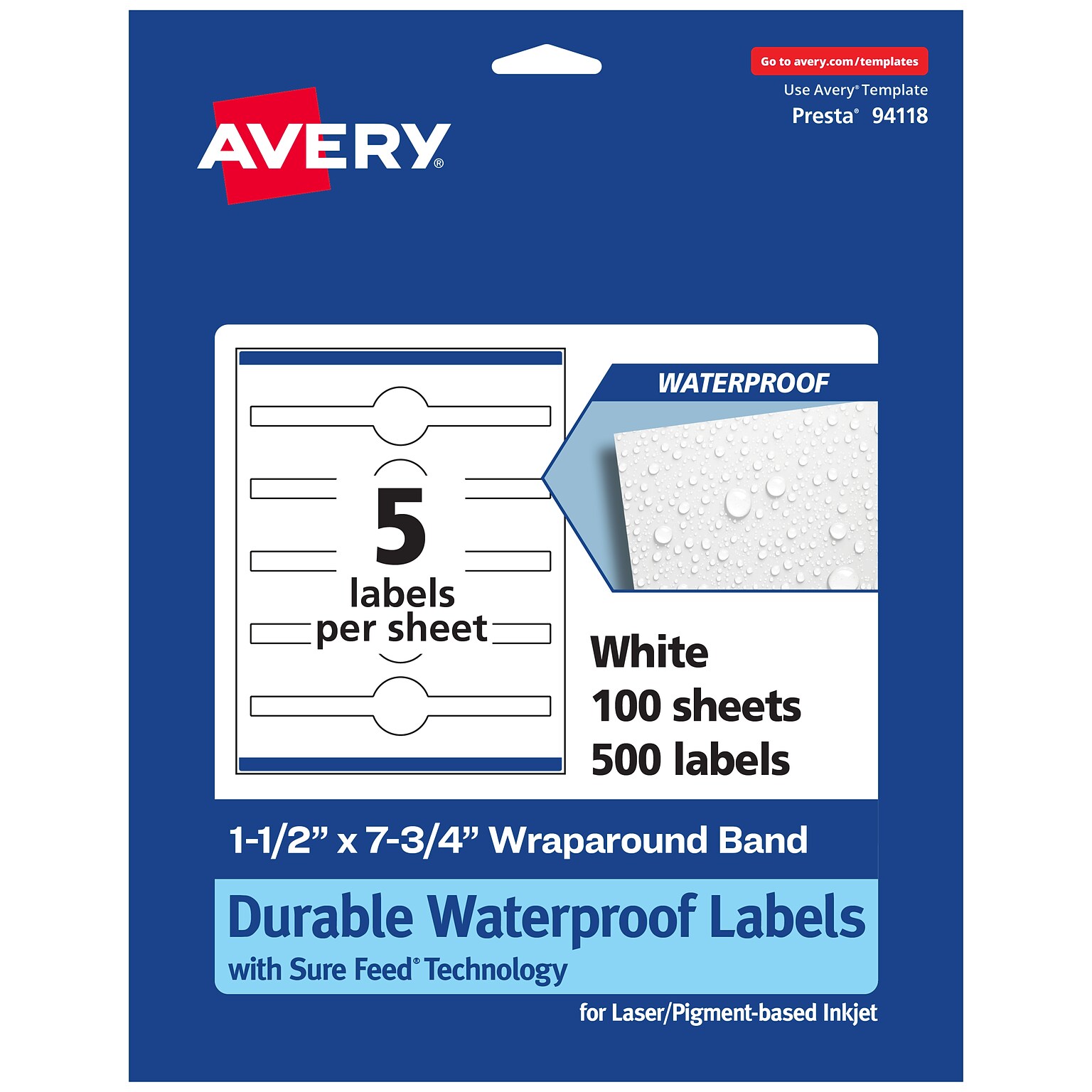 Avery Laser/Inkjet Decorative Edge Waterproof Multipurpose Labels, 7.75  x 1.5, White, 500/Box (94118)