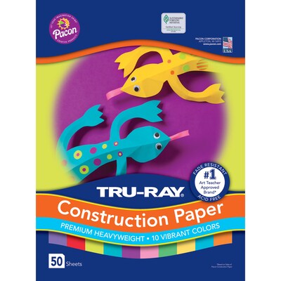Tru-Ray 12 x 18 Construction Paper, Vibrant Colors, 50 Sheets/Pack, 3 Packs (PAC102941-3)