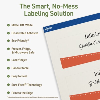 Avery Dissolvable Rectangle Multipurpose Labels, 2.5 x 7, Off-white, 30/Pack (94247)