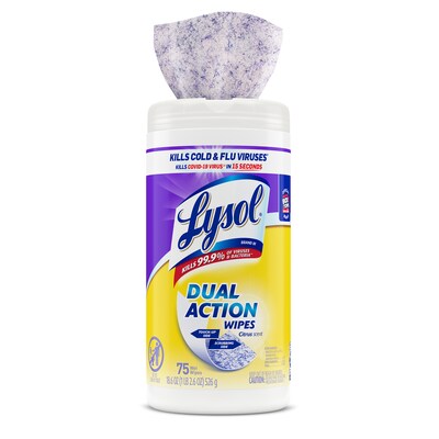 Lysol Dual Action Disinfecting Wipes, Citrus, 75 Wipes/Pack (1920081700)