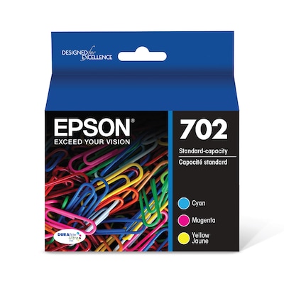 Epson T702 Cyan/Magenta/Yellow Standard Yield Ink Cartridge, 3/Pack (T702520-S)