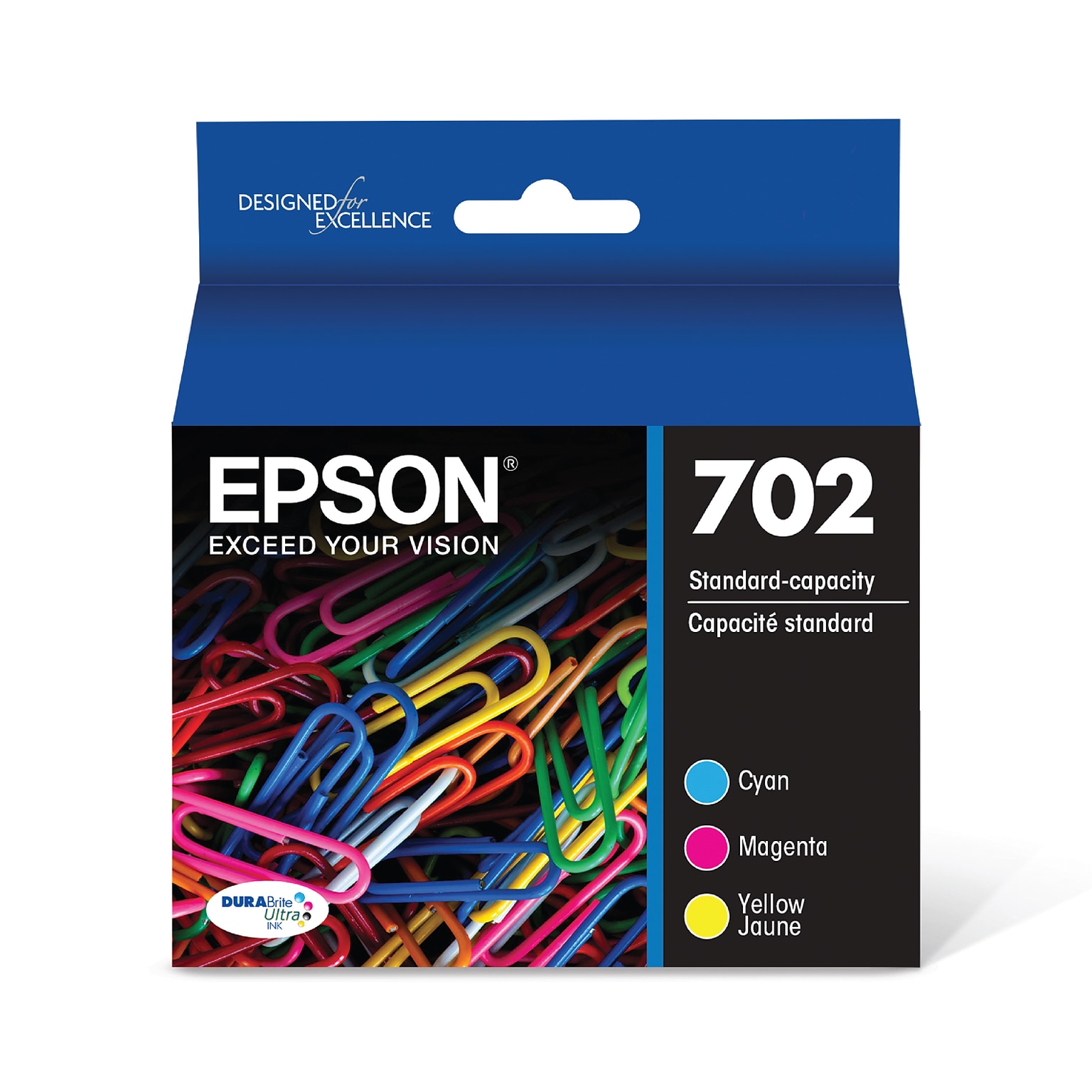 Epson T702 Cyan/Magenta/Yellow Standard Yield Ink Cartridge, 3/Pack (T702520-S)