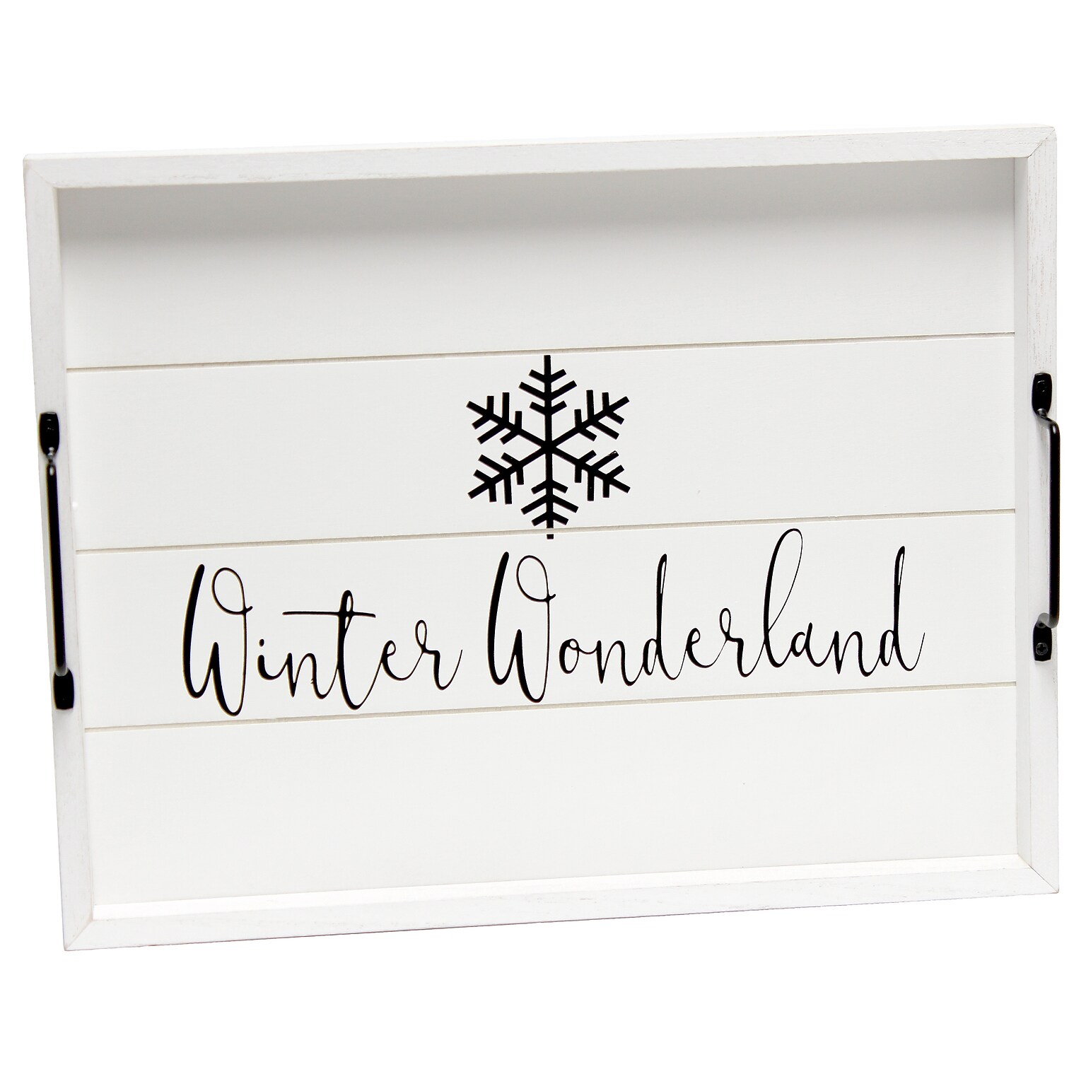 Elegant Designs Winter Wonderland Decorative Wood Serving Tray w/ Handles, 15.50 x 12, White Wash (HG2000-WWW)