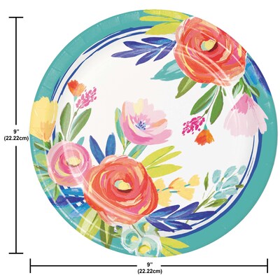 Say Hooray! Fragrant Florals Spring Disposable Paper Plates and Napkins Set, 48/Pack (DTC9629E2G)