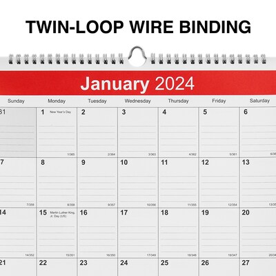 2025 Staples 12" x 17" Wall Calendar, White/Red (ST53913-25)