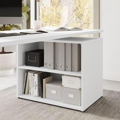 Bush Business Furniture Stratus 60"W Electric Adjustable Standing Desk with Bookcase, White (SUT005WH)