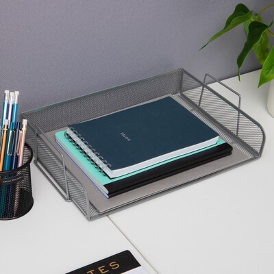 Mind Reader 2-Tier Stackable Paper Desk Tray, Metal, Silver, 2/Pack (DSTACK2-SIL)