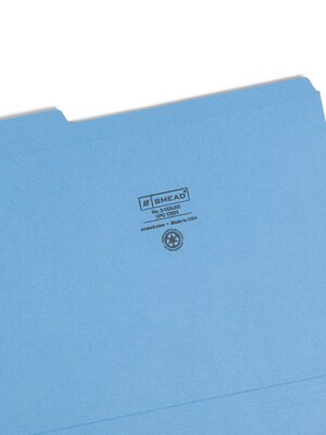 Smead File Folder, Reinforced 1/3-Cut Tab, Letter Size, Blue, 100/Box (12034)